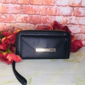 Tahari Large Black Saffiano Zippered Wristlet Wallet